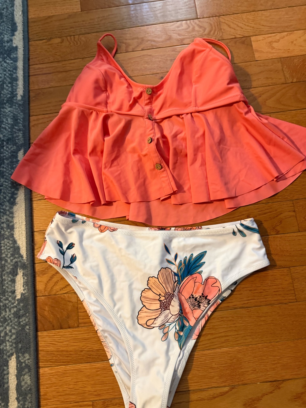 Cupshe White & Coral Floral Two-Piece Swim Set